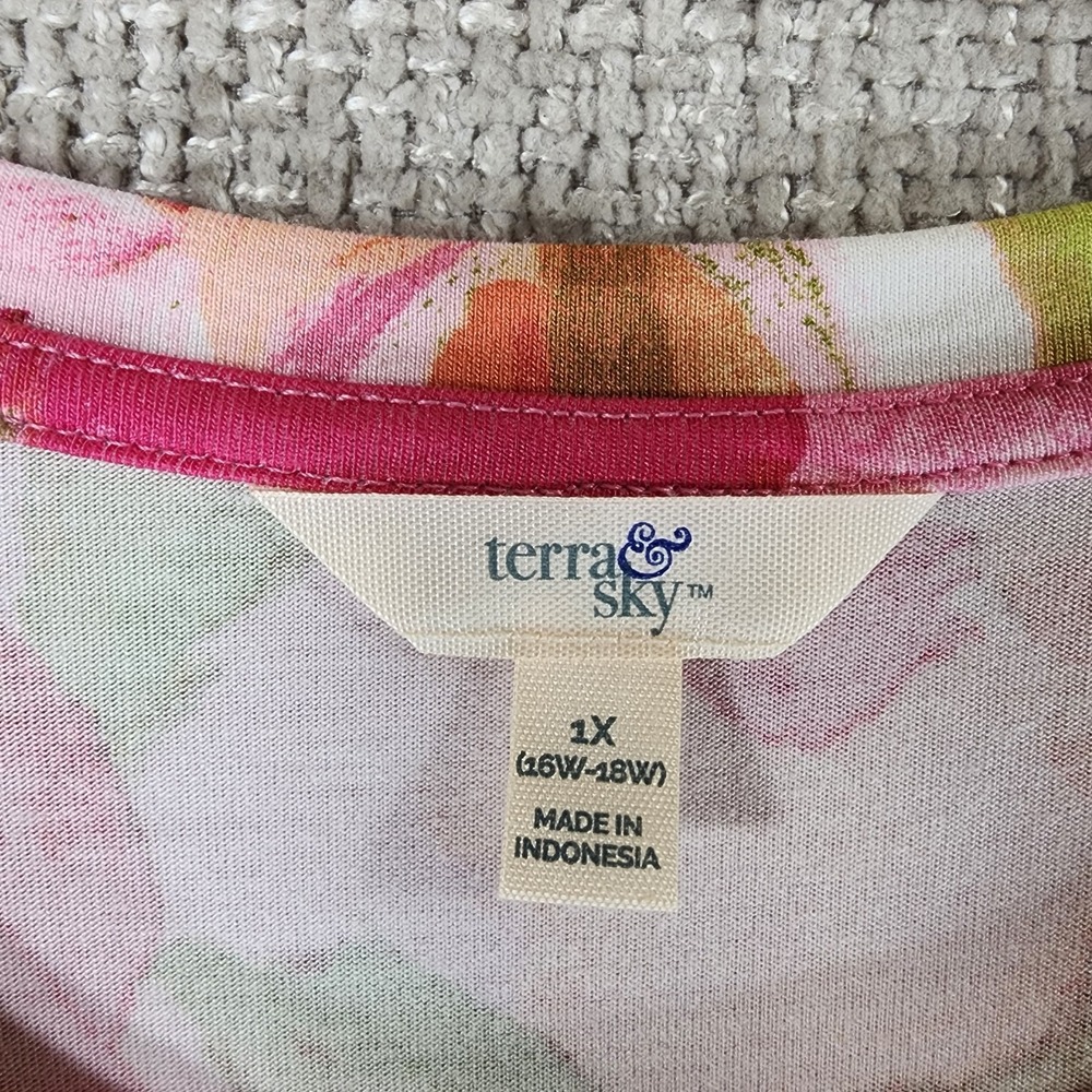 Terra & Sky Floral Knit T-Shirt Dress Womens Plus‎ 1X Short Sleeve Pink NWT - Picture 9 of 11